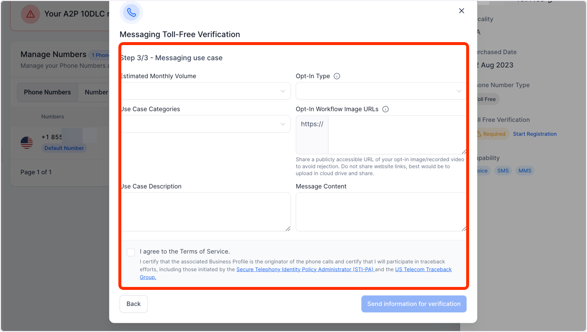 Click on Step 3/3 - Messaging use case…