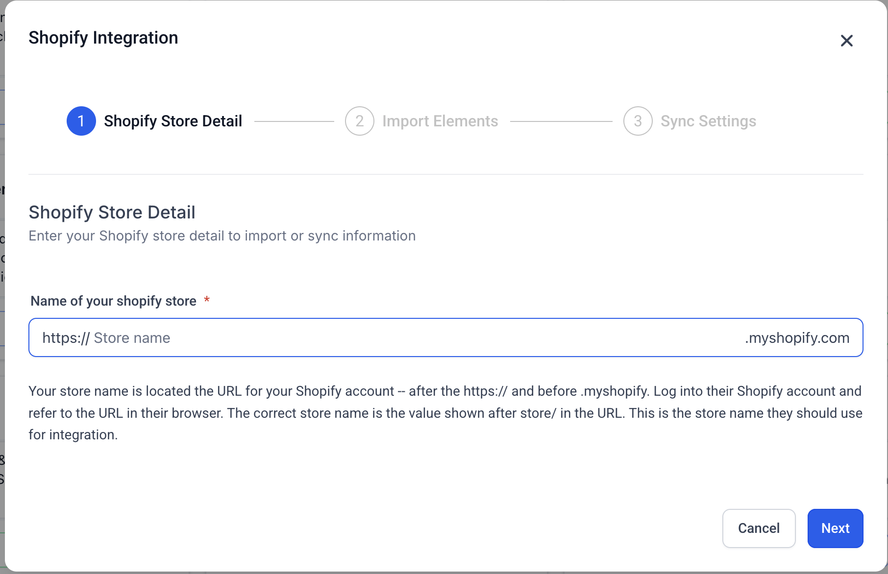 Shopify store name shown in the Shopify store URL
