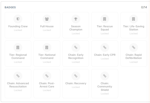 Pulse Overview Badges panel showing locked badges and the progress count