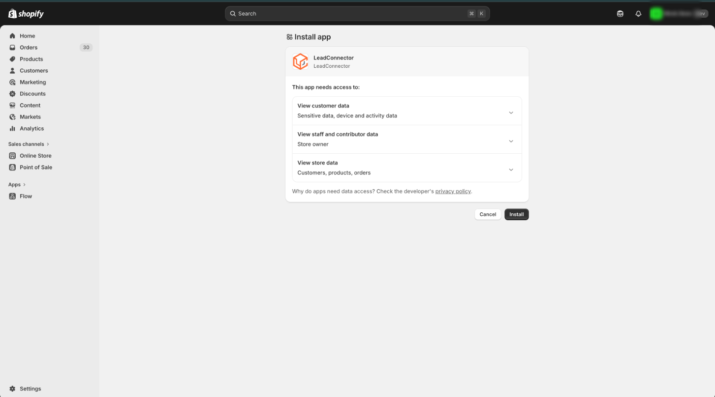 Shopify Sync Settings showing ongoing synchronization options
